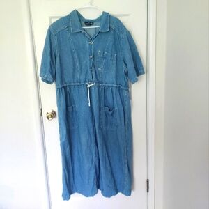 Vintage Carole Little Shirt Dress Denim Modest Short Sleeve Size 22W Med Wash